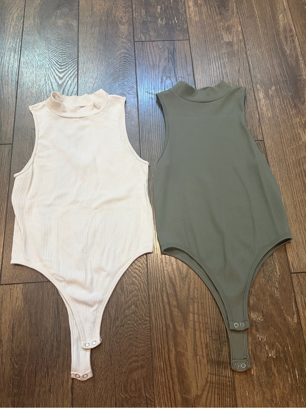 Women’s Ribbed Mock Neck One-Piece Bodysuit - Cream & Olive